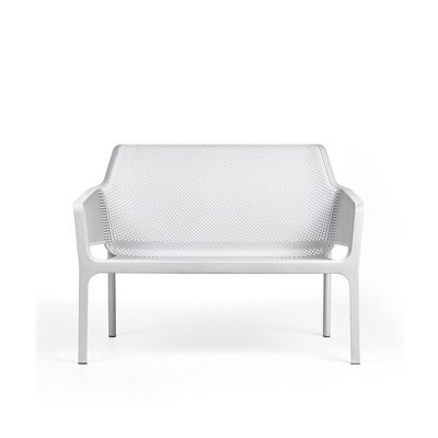 Banquette polypropylène et fibre de verre traité anti UV NET Blanc avec matelas Bleu Sardinia 86x116x70 cm