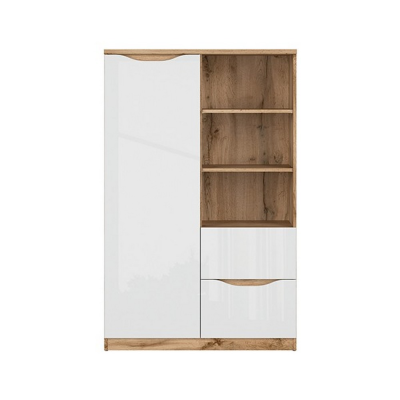 BIBLIOTHÈQUE NUIS 1PORTE 2TIROIRS CHÊNE WOTAN/BLANC BRILLANT