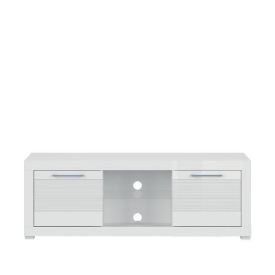 TABLE TV FLAMES 2PORTES BLANC BRILLANT