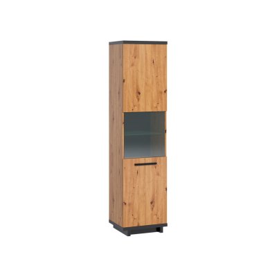 Armoire vitrée INES chêne artisanal/ noir mat 1 porte 50,5x200x40 cm
