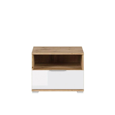 Table de nuit ZELE chêne wotan/ blanc brillant 1 tiroir 50x38,5x41 cm