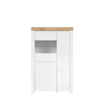 Armoire vitrée HOLTEN blanc/ chêne wotan/ blanc brillant 3 portes 98x156,5x42 cm
