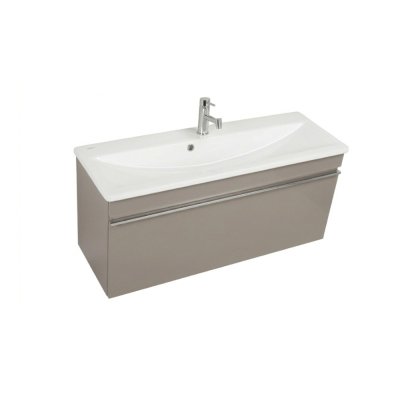 Pack Vasque semi encastré LOOK blanc 63x36 cm avec meuble gris brillant 1 tiroir sans poignée
